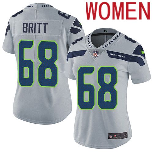 Women Seattle Seahawks #68 Justin Britt Nike Gray Vapor Limited NFL Jersey->women nfl jersey->Women Jersey